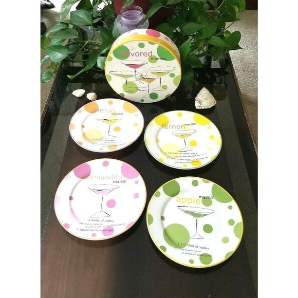 Rosanna Flavored Martinis Four 8" Cocktail Plates Box Set NOS - Picture 8 of 8